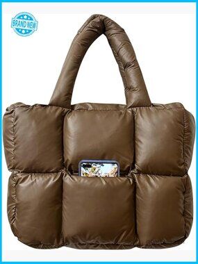 Puffer Tote Bag Quilted Lightweight Shoulder Handbag Adjustable Strap Minimal